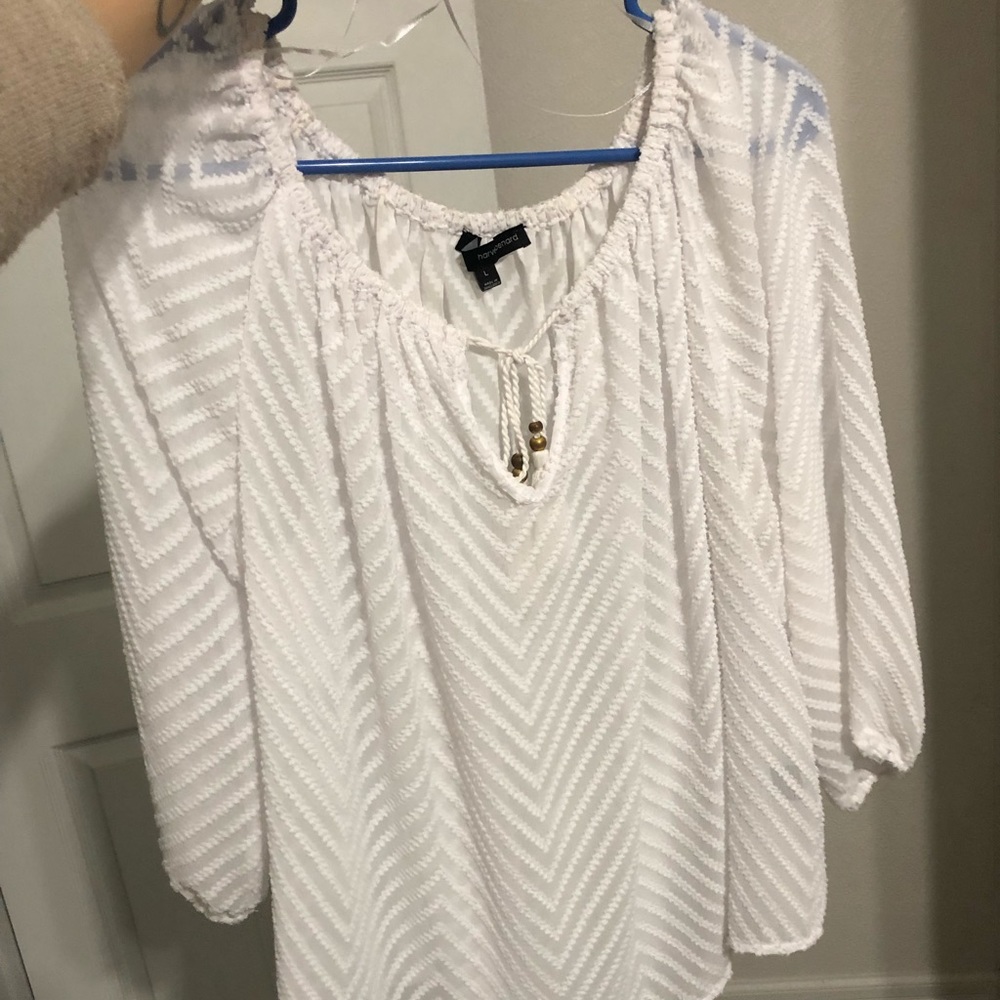 NWOT Size large white sheer keyhole blouse